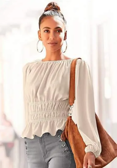 Lascana Blouse met lange mouwen met modieuze aanrimpelingen