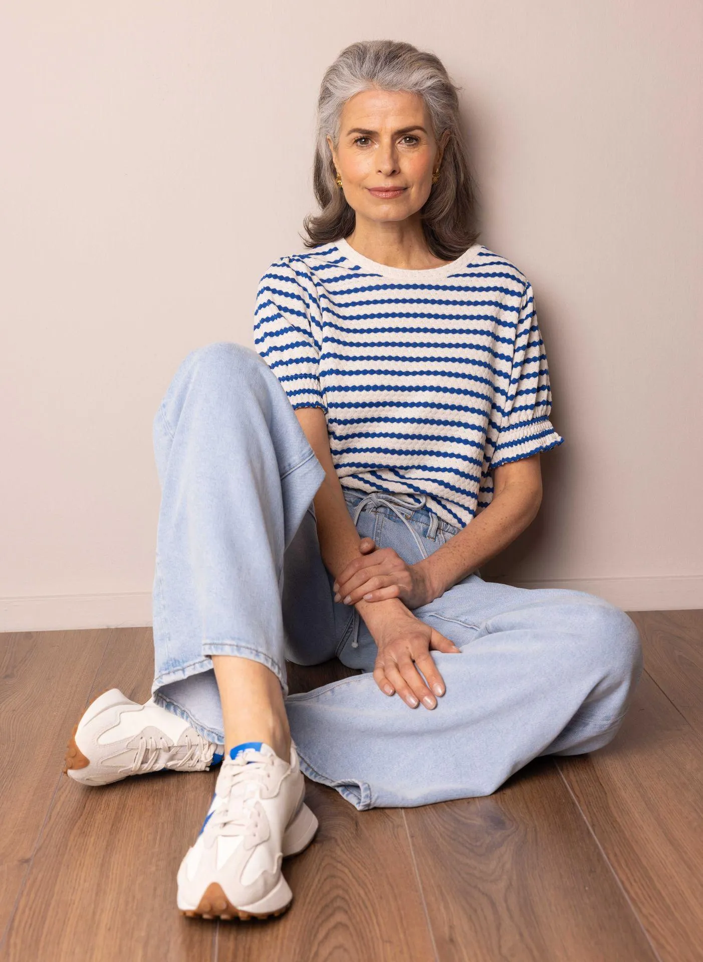 Blauw/ecru gestreept shirt