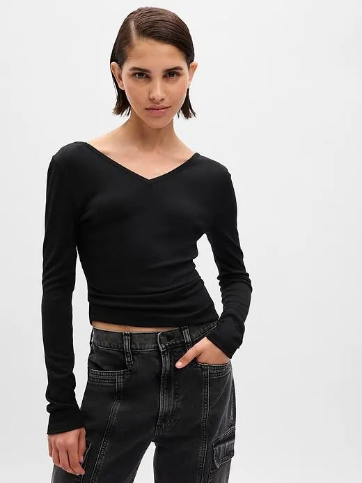 Mini Rib V-Neck T-Shirt