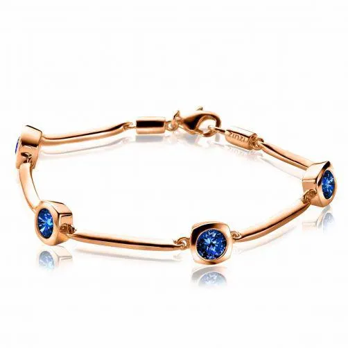 ZINZI rosé gold plated zilveren staaf armband met blauwe zirconia's ZIA1150H