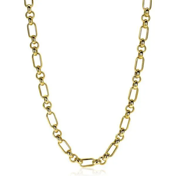 ZINZI Sterling Silver Chain Necklace 14K Yellow Gold Plated Oval Rolo Chain