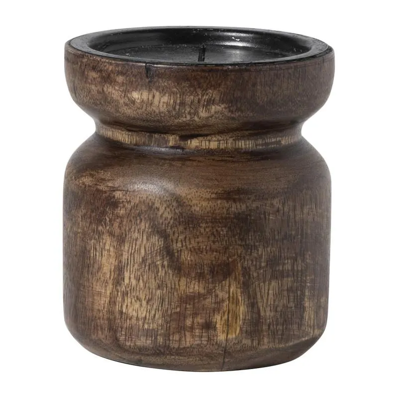 Kandelaar hout klein - bruin - ø10x11 cm