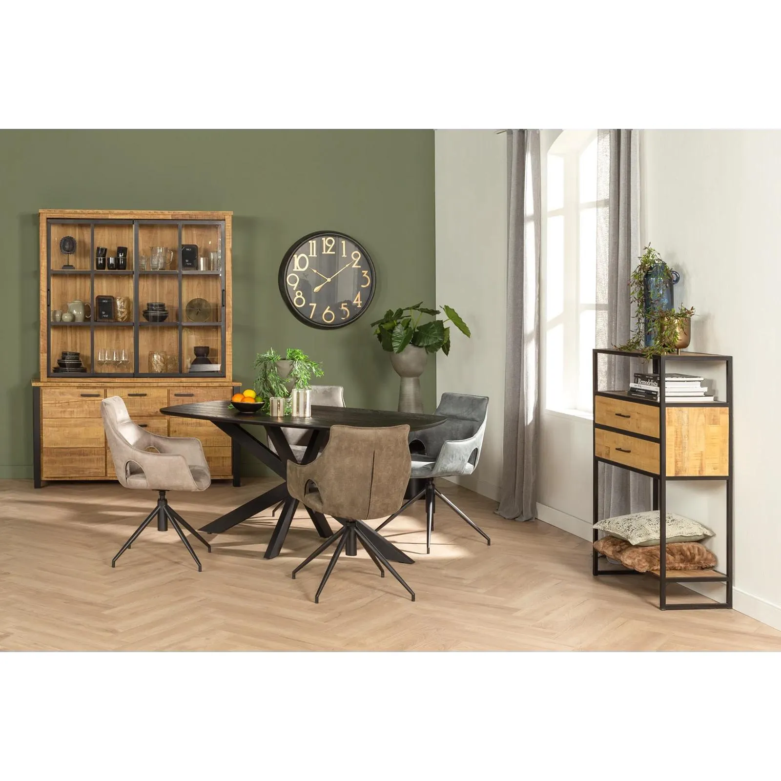 Vitrinekast (schuifdeuren) Steelwood - Seasoned Brown/Metaal Zwart