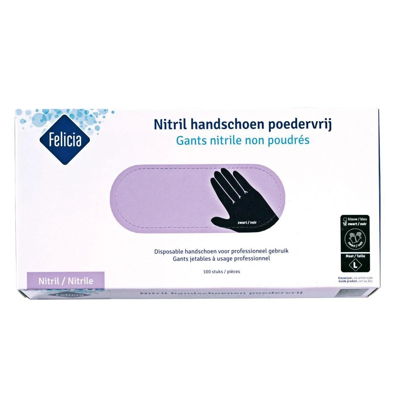 Onderzoekshandschoenen nitril zwart, ongepoederd, getextureerd, maat L
