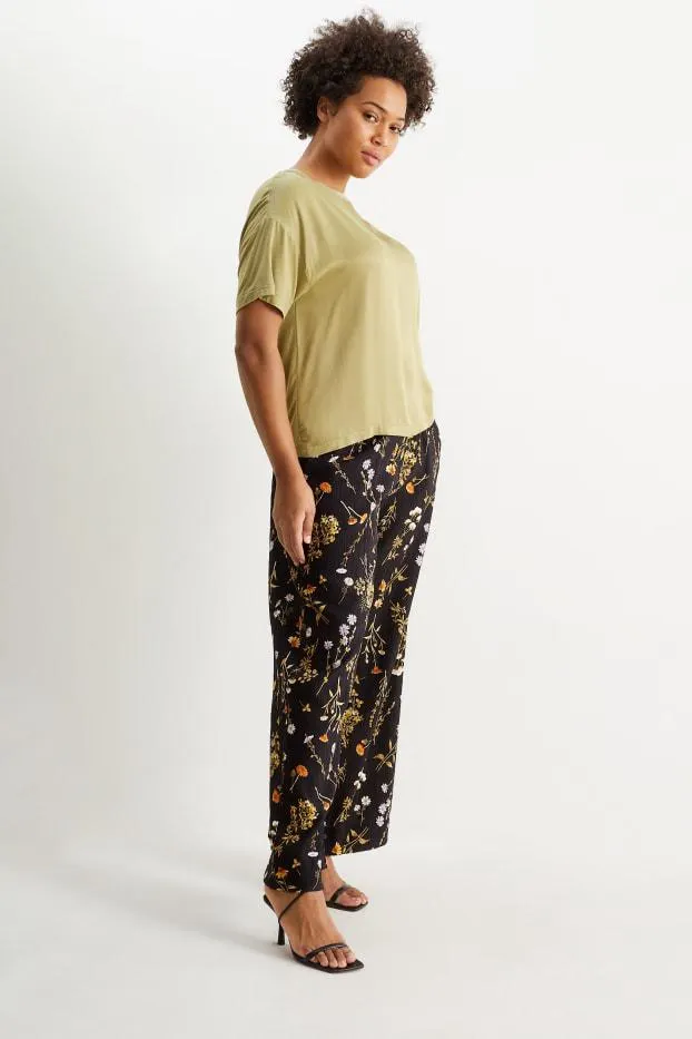 Cloth trousers - high waist - wide leg - floral