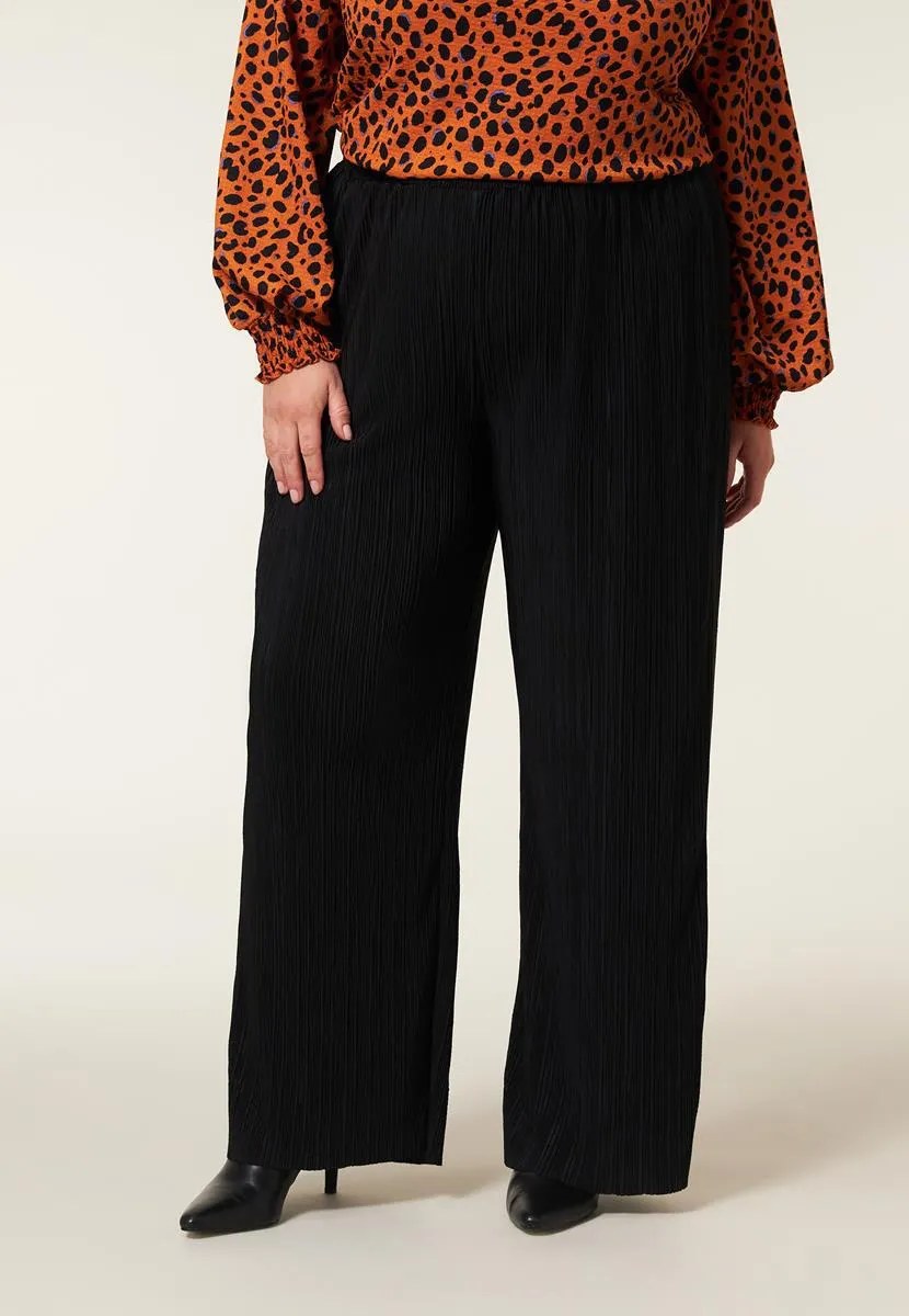 Broek wide leg plisse zwart