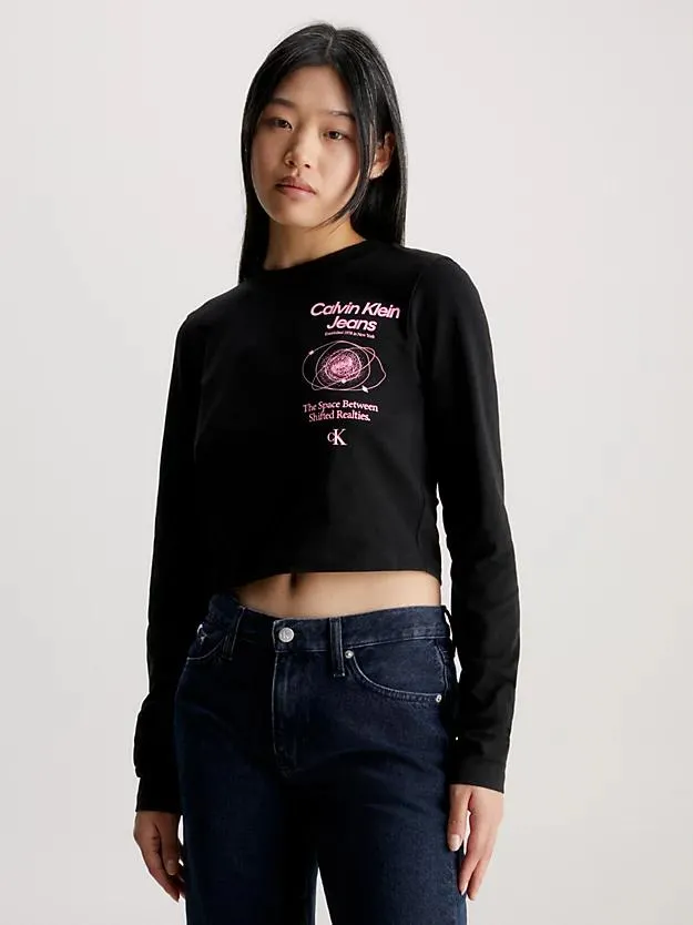 Cropped T-shirt met lange mouwen en logo