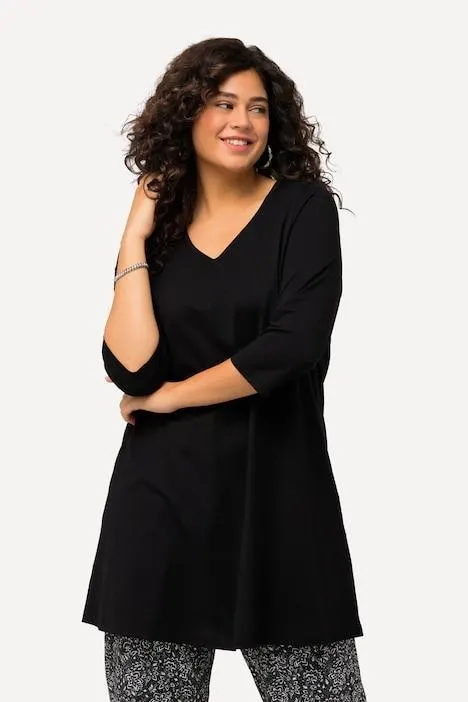 Longshirt A-lijn, V-hals, 3/4-mouwen