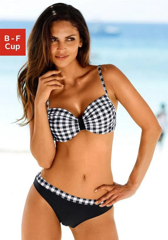 Lascana Beugelbikini zwart-witte ruitprint