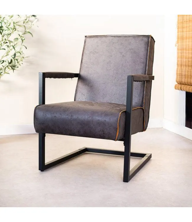 Industriële leren fauteuil antraciet Tiger