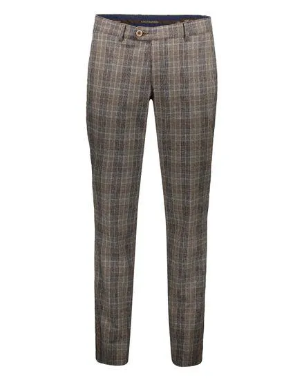 Geruite Katoenen Stretch Chino Bruin