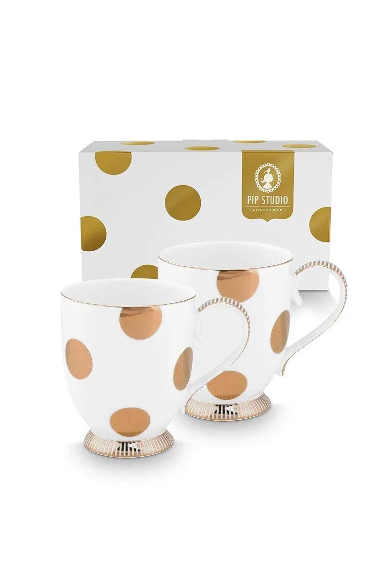 Set/2 Mokken Dot Delight Wit/Goud 350ml