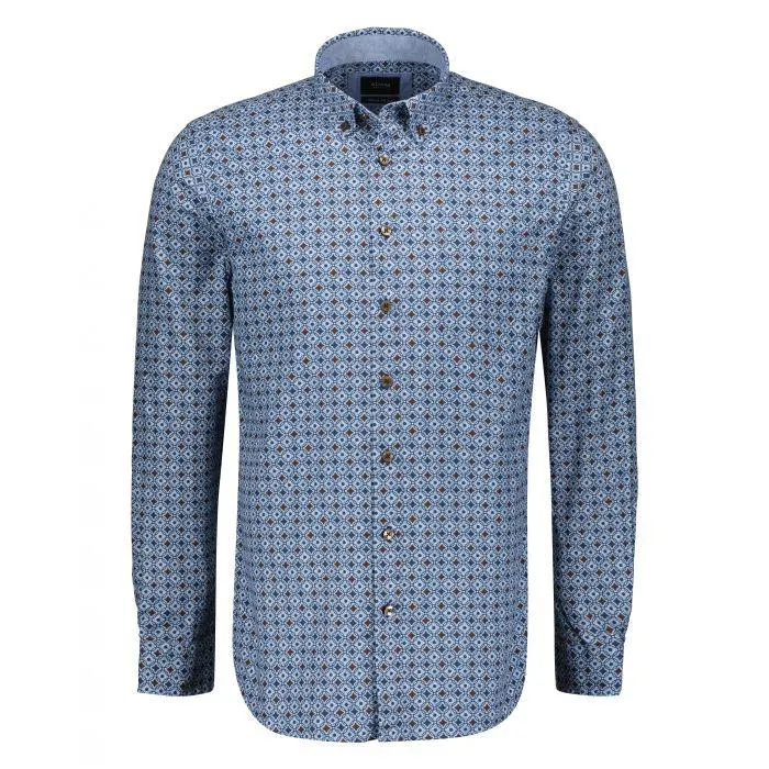 Overhemd met Print Blauw Bruin