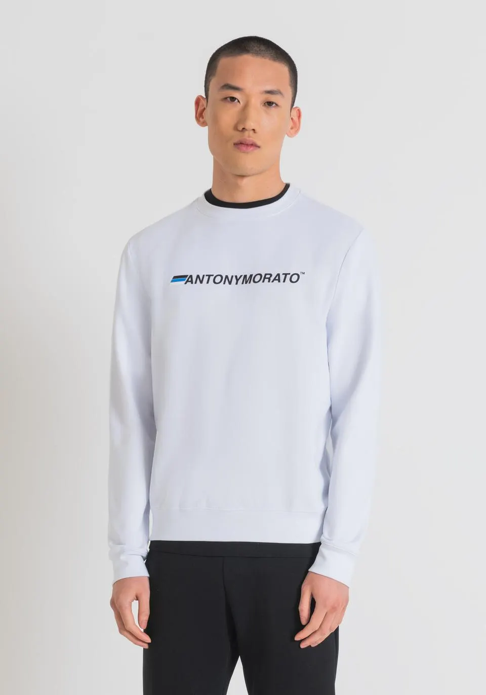 SLIM FIT SWEATSHIRT IN STRETCH COTTON WITH LOGO PRINT