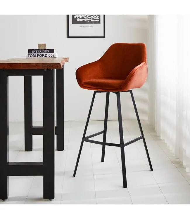 Barkruk Elise velvet roest draaibaar met armleuning