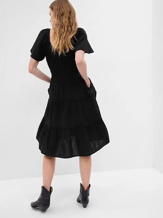 Crinkle Gauze Tiered Midi Dress