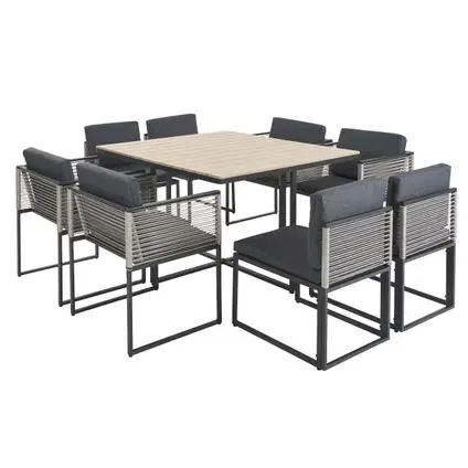 Salon de jardin Monaco - Acier et polywood - Naturel - 8 personnes - Carré