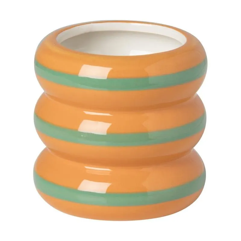 Bloempot rib klein - oranje/groen - ø8x8 cm