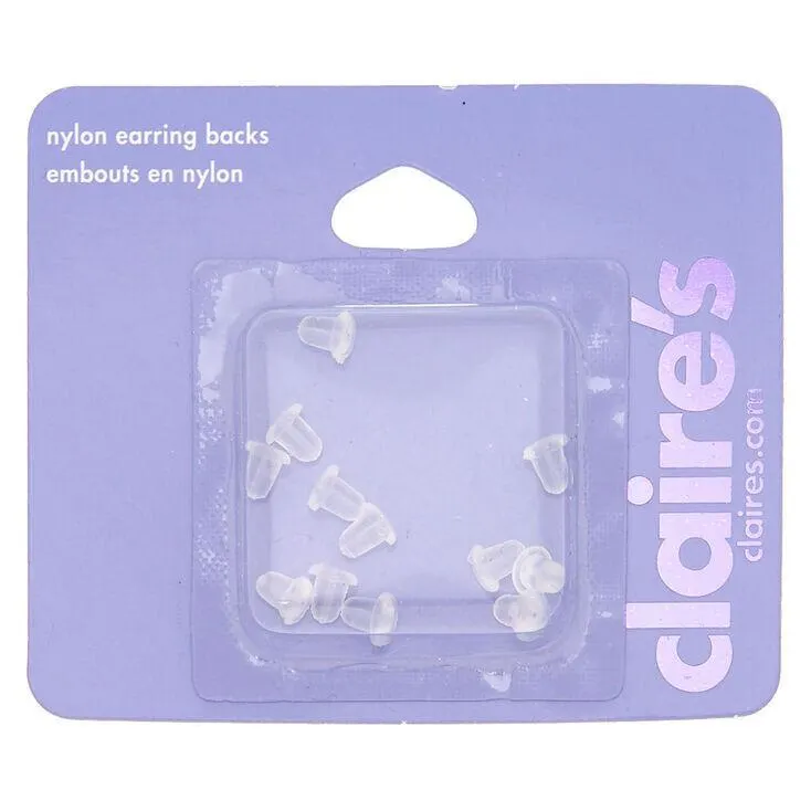 Nylon Earring Back Replacements - Clear, 12 Pack