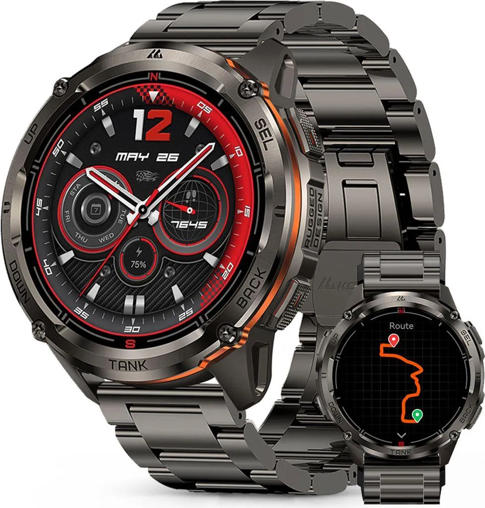 KOSPET TANK T3 Ultra 2 GPS Smartwatch Herren,Edelstahl Gehäuse, 5ATM Wasserdicht, 60+Tage Akkulaufzeit, Bluetooth anrufen，Fitnessuhr mit 1,43" AMOLED