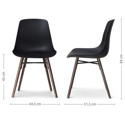 Nolon Nena-Pip Eetkamerstoelen Set van 2 - Zwart - Walnoot Poten