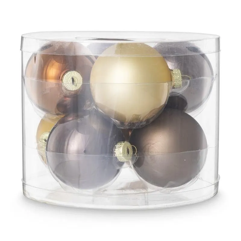 Box met kerstballen - bruin - ø7 cm - set van 8