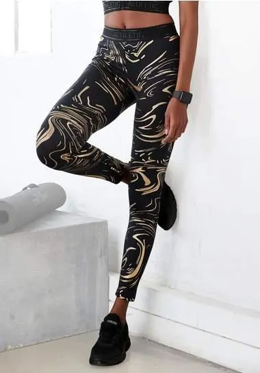 active by Lascana Functionele legging Sportleggings met glanzende print en 3D-tekst