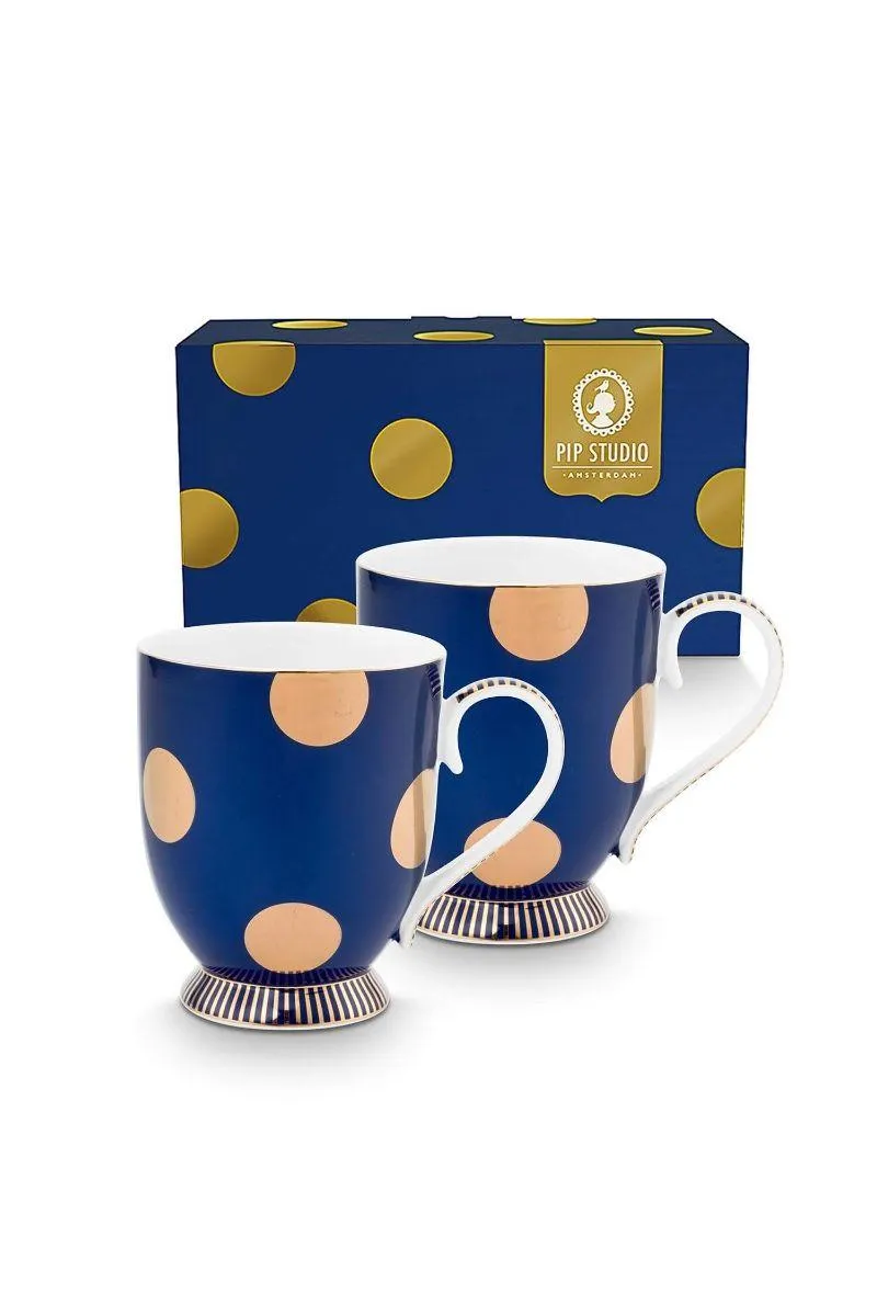 Set/2 Mokken Dot Delight Navy/Goud 350ml