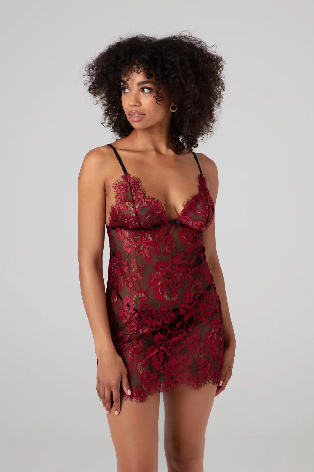 Kanten jurkje Fleur de Plaisir - zwart/rood