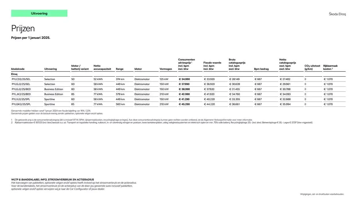 Škoda Elroq prijslijst per 1 oktober 2024 van 6 december tot 6 december 2025 - Folder pagina 4
