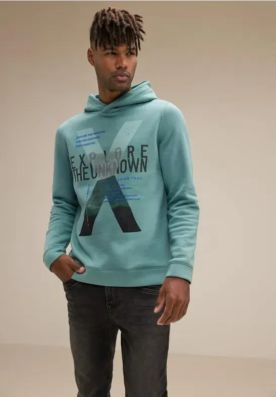 Trui met capuchon en print op de voorkant