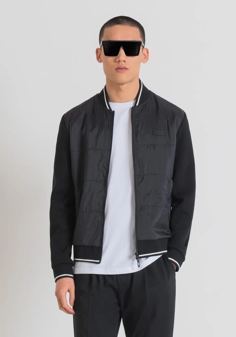 REGULAR FIT SWEATSHIRT IN COTTON BLEND WITH NYLON CONTRAST AND LOGO RUBBER PATCH