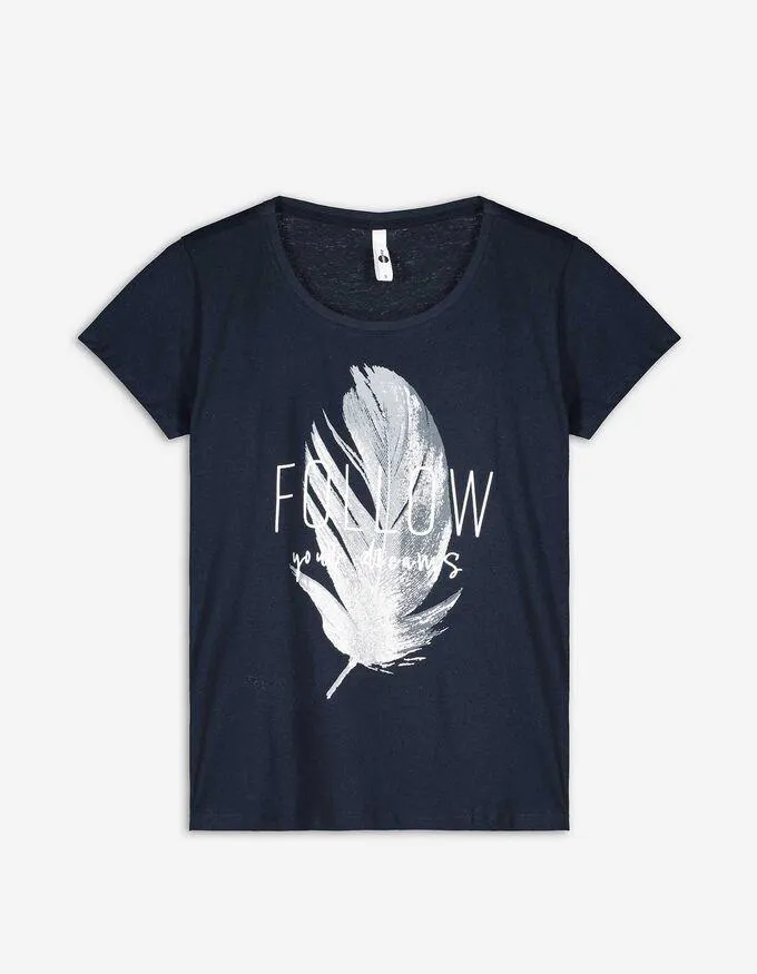 T-shirt - Glitterprint - donkerblauw