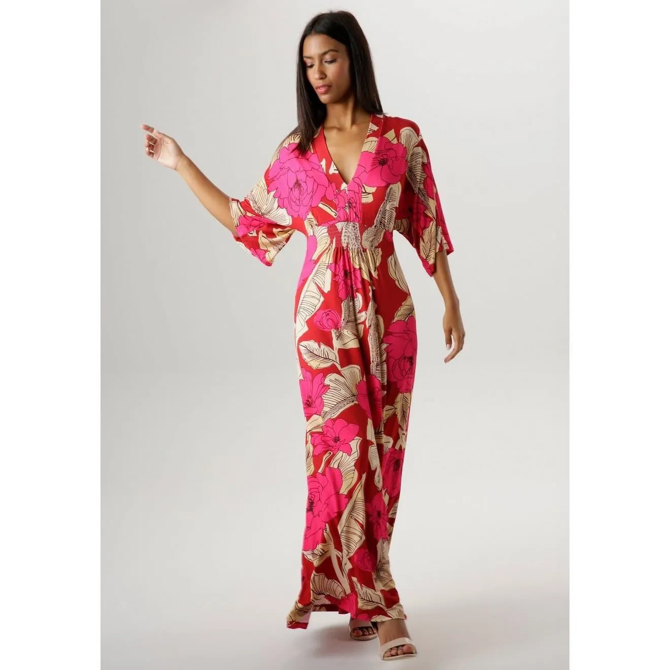 Aniston SELECTED Zomerjurk met grote bloemen- en bladprint