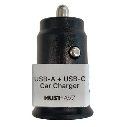 Musthavz autolader USB-A+USB-C Zwart