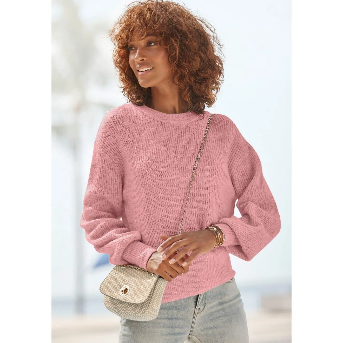 Lascana Gebreide trui in melange-look, losse damespullover, basic