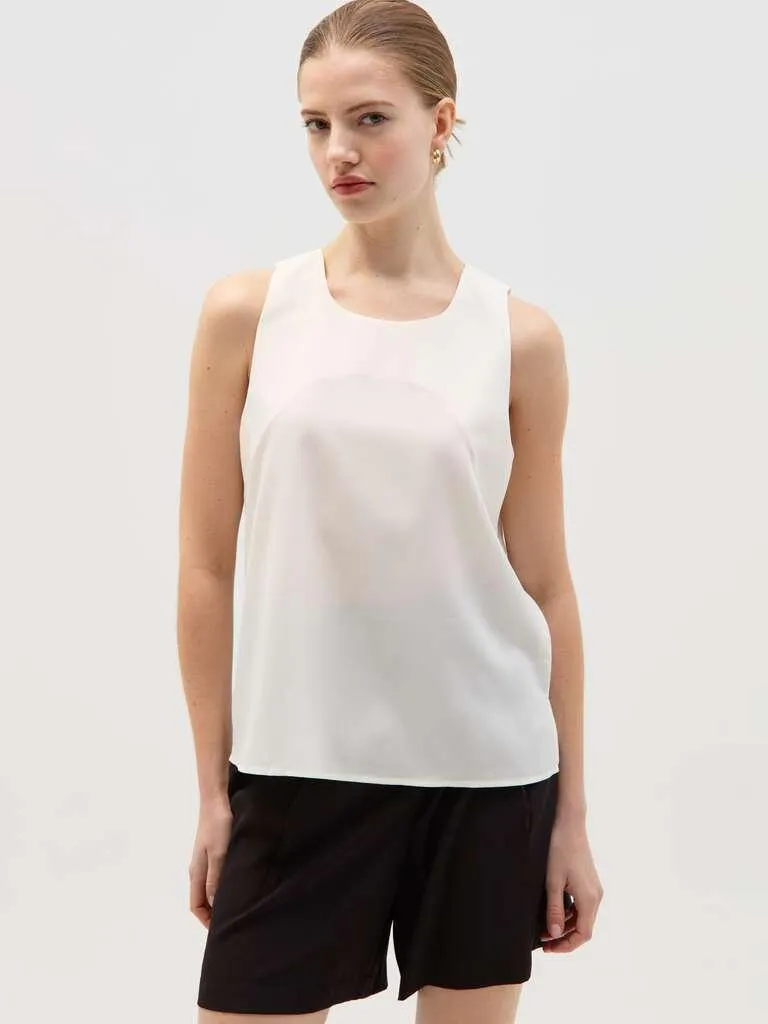 Optical White Sleeveless top in crêpe