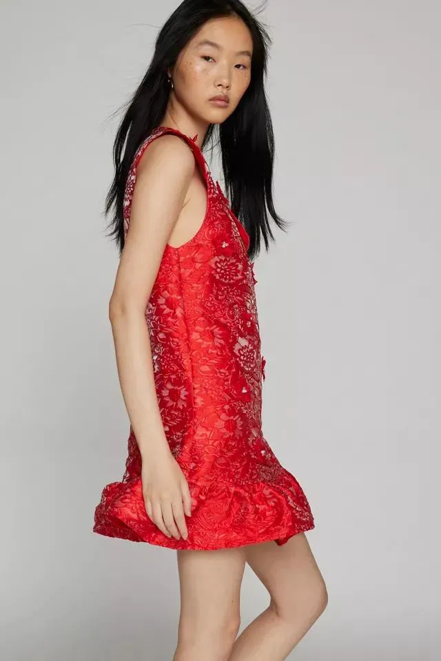 Sister Jane Sweet Cherry Floral Jacquard Mini Dress