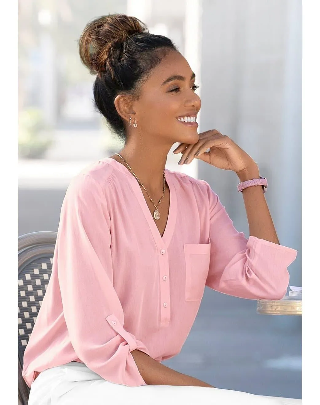 Lascana Blouse zonder sluiting met 3/4-mouwen en knoopsluiting, damesblouse