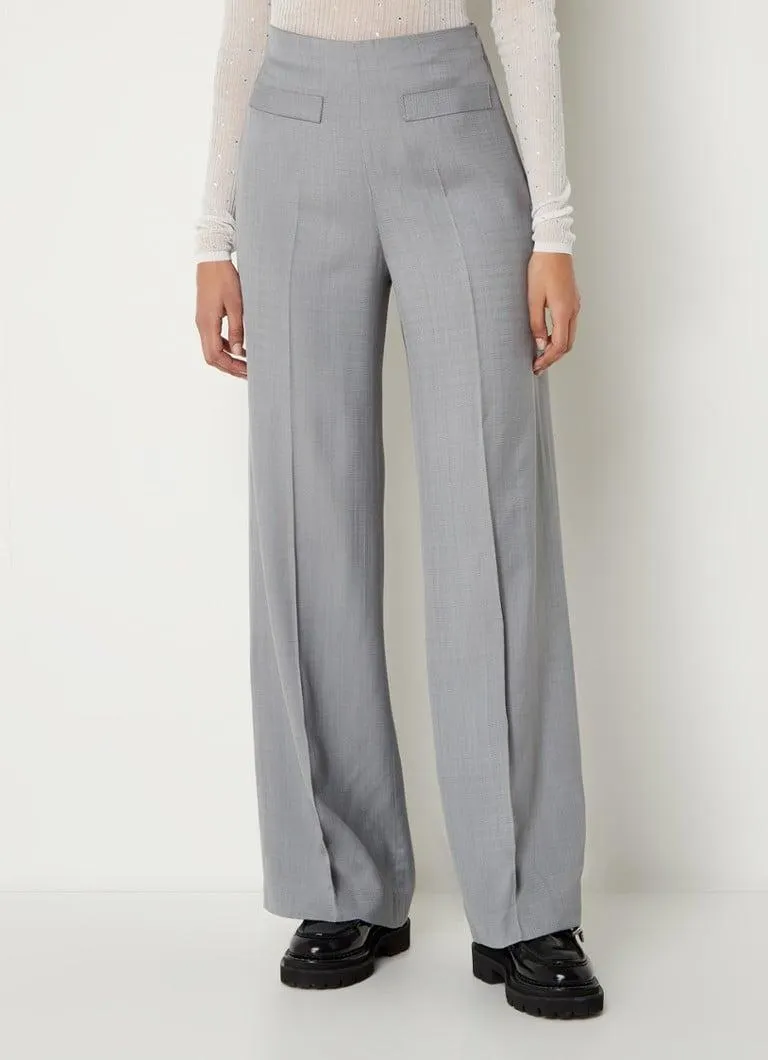 High waist flared fit pantalon met paspelzakken