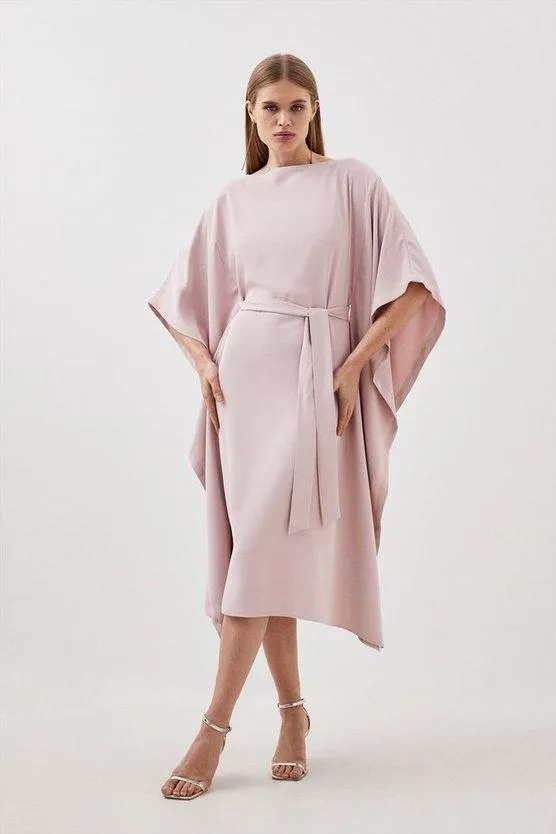 Tailored Premium Crepe Kaftan Style Belted Dress