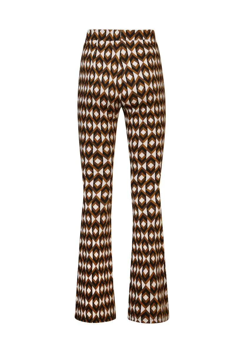 Broek flared print bruin