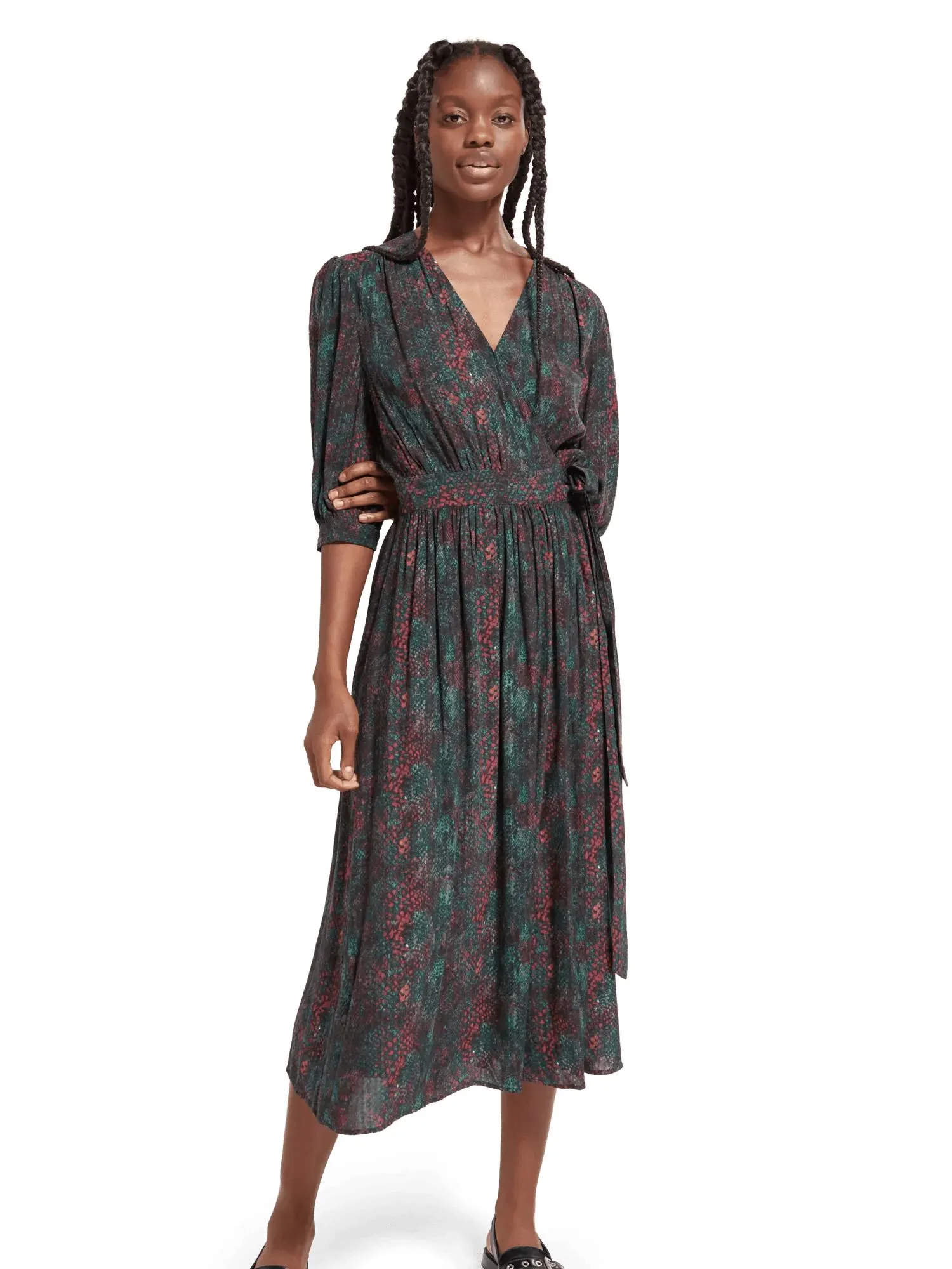 Belted midi wrap dress