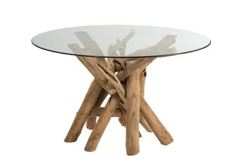 J-Line tafel Rond Takken - hout/glas - naturel
