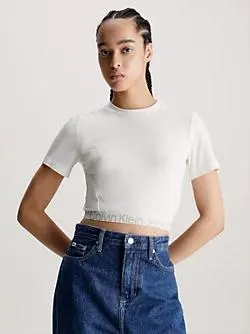 Smal cropped T-shirt met logo tape