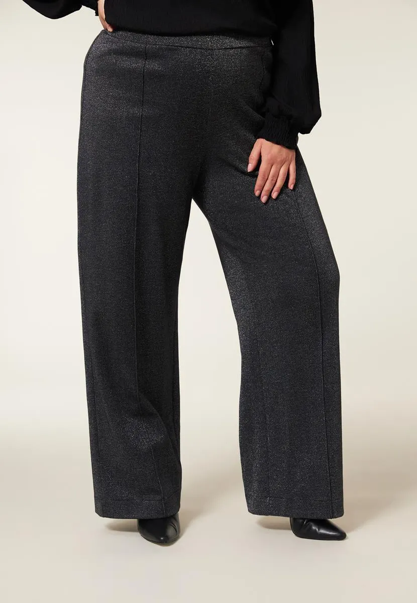 Broek wide leg glitter grijs 32"