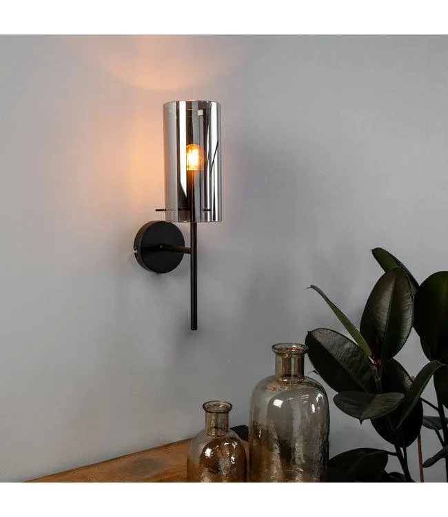 Wandlamp industrieel Hugo smokey glas