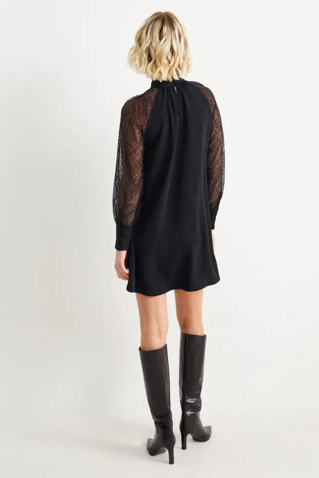 A-line dress with band collar