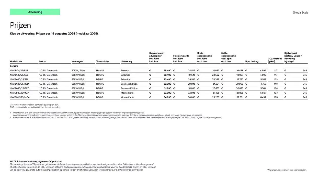 Škoda Scala prijslijst per 14 augustus 2024 van 22 oktober tot 22 oktober 2025 - Folder pagina 4