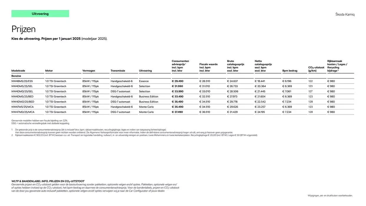 Škoda Kamiq prijslijst per 25 november 2024 van 6 december tot 6 december 2025 - Folder pagina 4